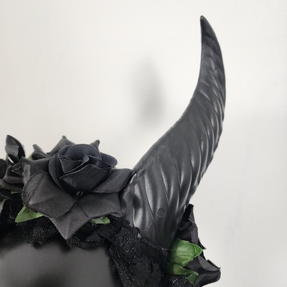 Krampus Horns Straight Pointy Devil Demon Headband Black Rose Costume Head Piece - Picture 3 of 6